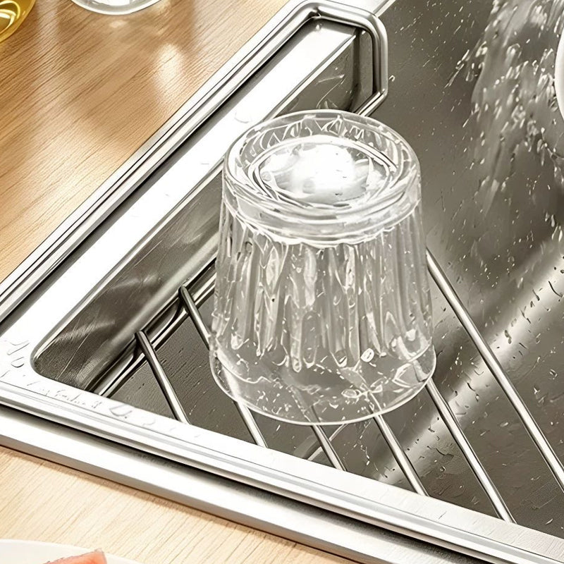 Fini les éponges visqueuses – Étagère d'angle en acier inoxydable avec plateau à drainage rapide. Garde les comptoirs au sec. Stock aux États-Unis.