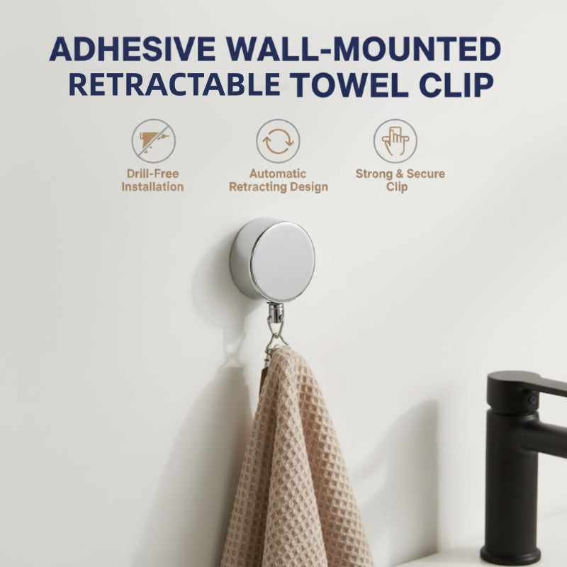 Clip à serviette rétractable auto-adhésif Summerfresh – Support à rembobinage automatique de 65 cm pour torchons et lavettes