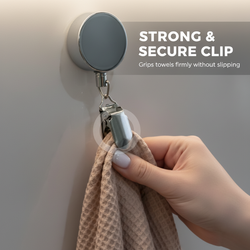 Clip à serviette rétractable auto-adhésif Summerfresh – Support à rembobinage automatique de 65 cm pour torchons et lavettes