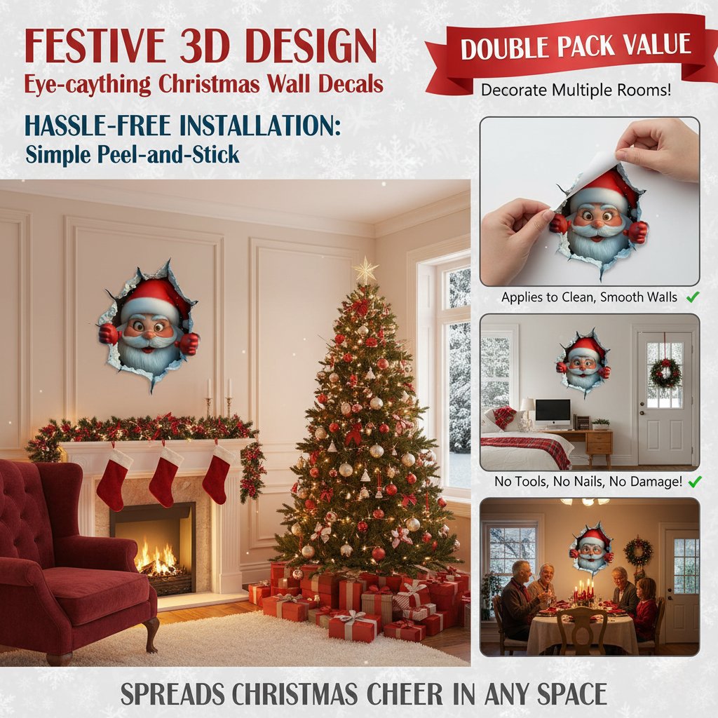 Stickers muraux 3D La surprise du Père Noël