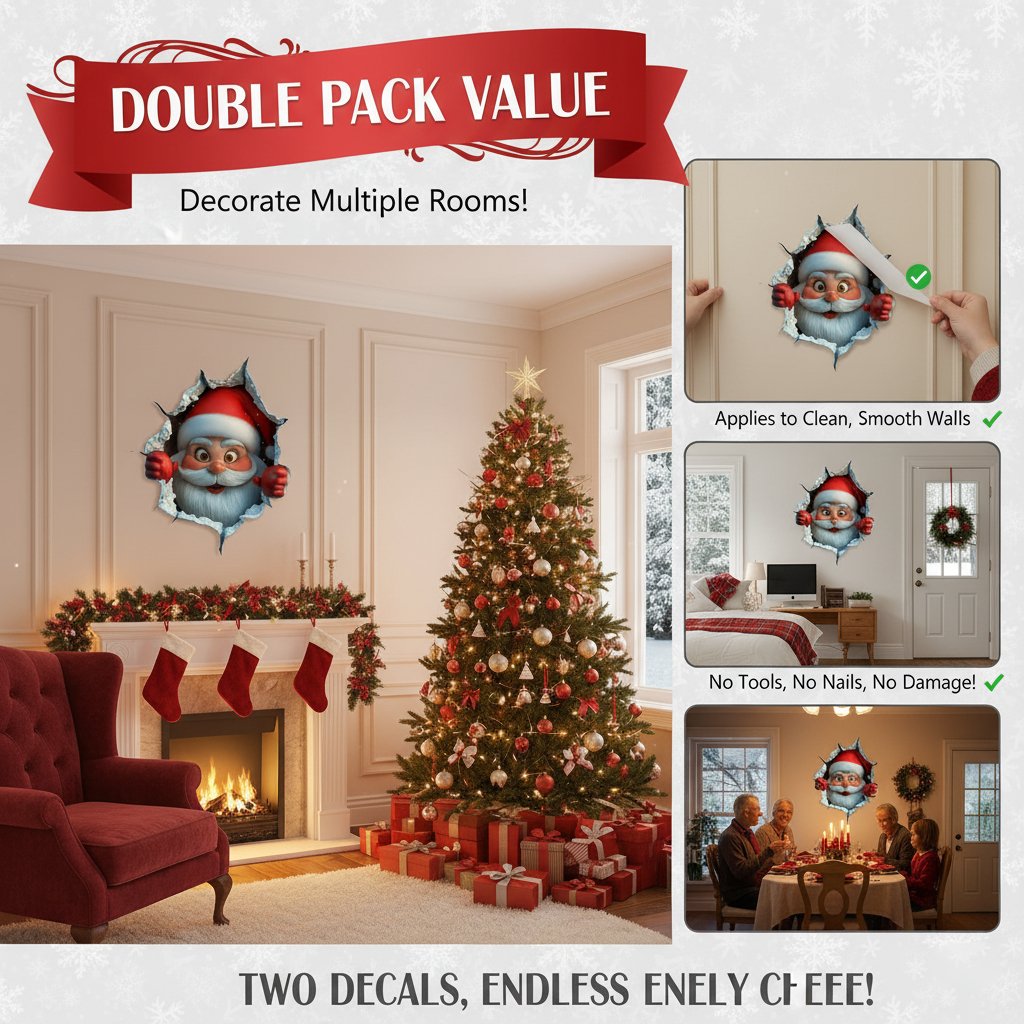 Stickers muraux 3D La surprise du Père Noël