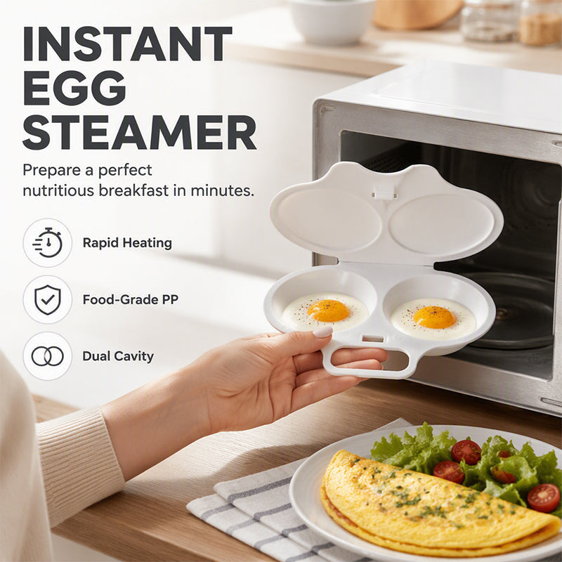 Pocheuse à œufs double cavité pour micro-ondes – Cuisson rapide sans huile, PP de qualité alimentaire et polyvalente. Parfait pour les matins pressés – un petit-déjeuner sain en quelques minutes !