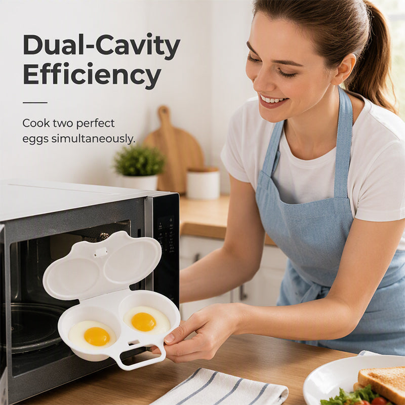 Pocheuse à œufs double cavité pour micro-ondes – Cuisson rapide sans huile, PP de qualité alimentaire et polyvalente. Parfait pour les matins pressés – un petit-déjeuner sain en quelques minutes !
