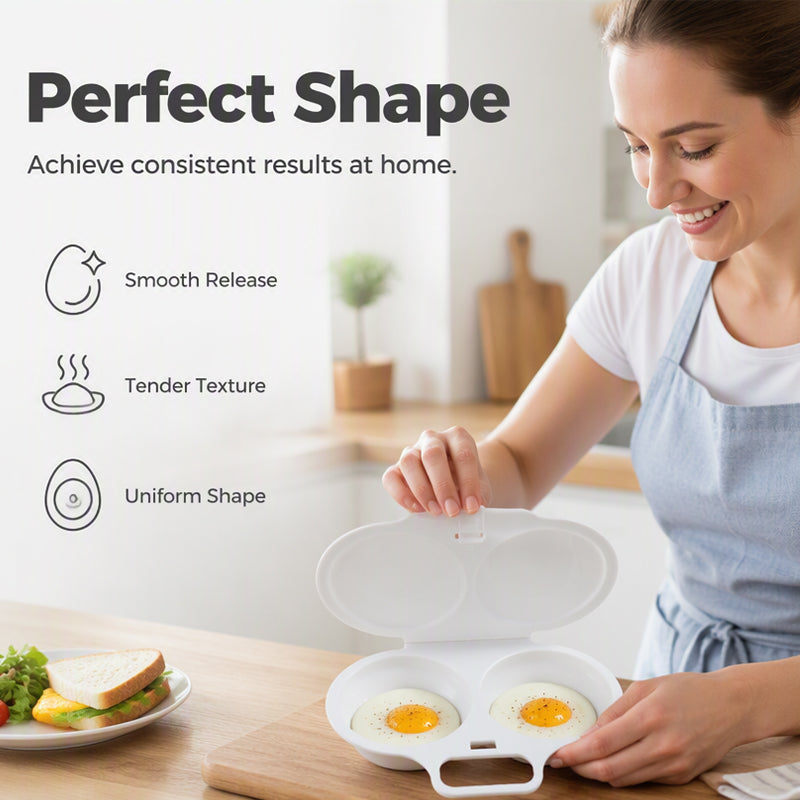 Pocheuse à œufs double cavité pour micro-ondes – Cuisson rapide sans huile, PP de qualité alimentaire et polyvalente. Parfait pour les matins pressés – un petit-déjeuner sain en quelques minutes !