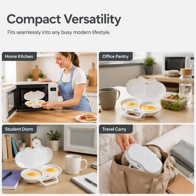 Pocheuse à œufs double cavité pour micro-ondes – Cuisson rapide sans huile, PP de qualité alimentaire et polyvalente. Parfait pour les matins pressés – un petit-déjeuner sain en quelques minutes !
