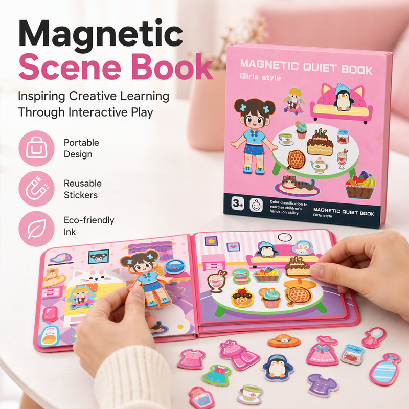 MAINTENANT ! Livre magnétique silencieux pour enfants – Scènes de puzzle pliantes, magnétiques et éducatives – Stimule la créativité et l'apprentissage pour garçons et filles