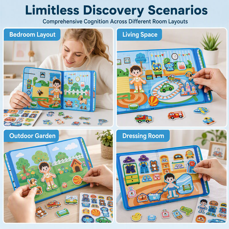 MAINTENANT ! Livre magnétique silencieux pour enfants – Scènes de puzzle pliantes, magnétiques et éducatives – Stimule la créativité et l'apprentissage pour garçons et filles