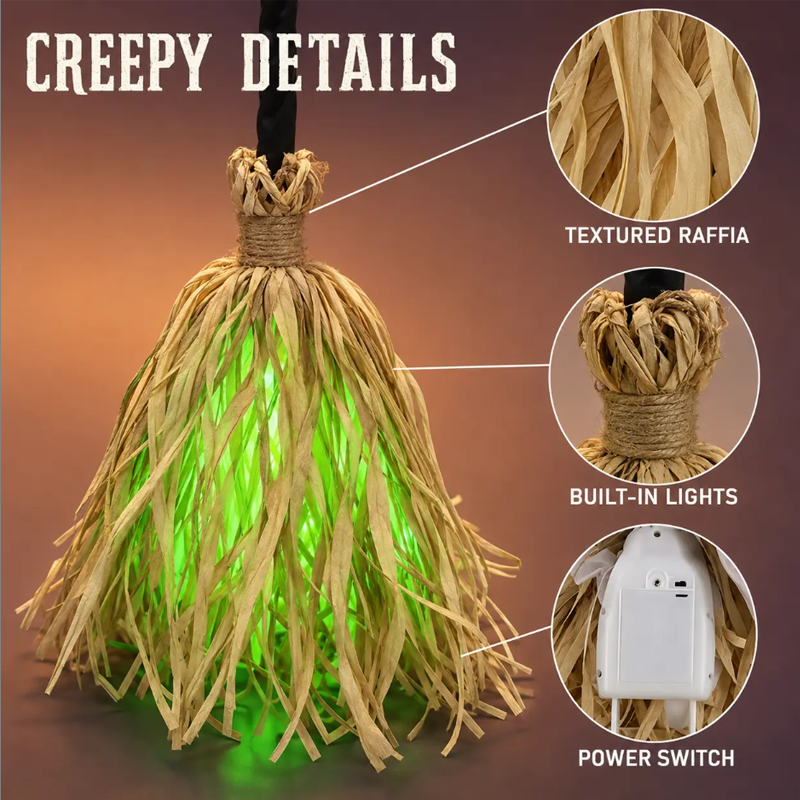 Décoration d'Halloween Balai de sorcière animé avec lumières et sons