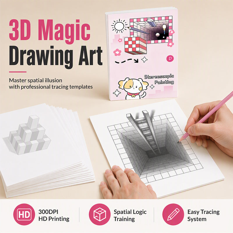 Livre de dessin stéréoscopique 3D pour enfants avec activités de coloriage et de découpage en papier