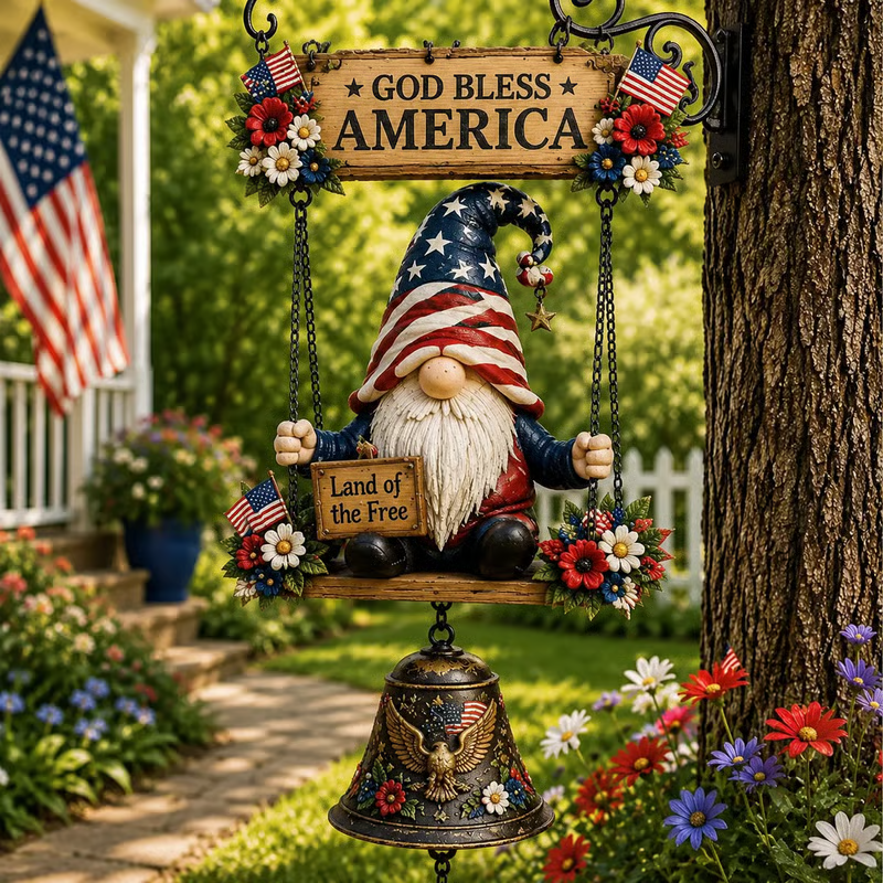 2026 Sonnette de bienvenue Gnome pour extérieur – Charmante figurine de gnome avec clochette mélodieuse. Alliage de zinc durable, résistant aux intempéries et facile à accrocher – un