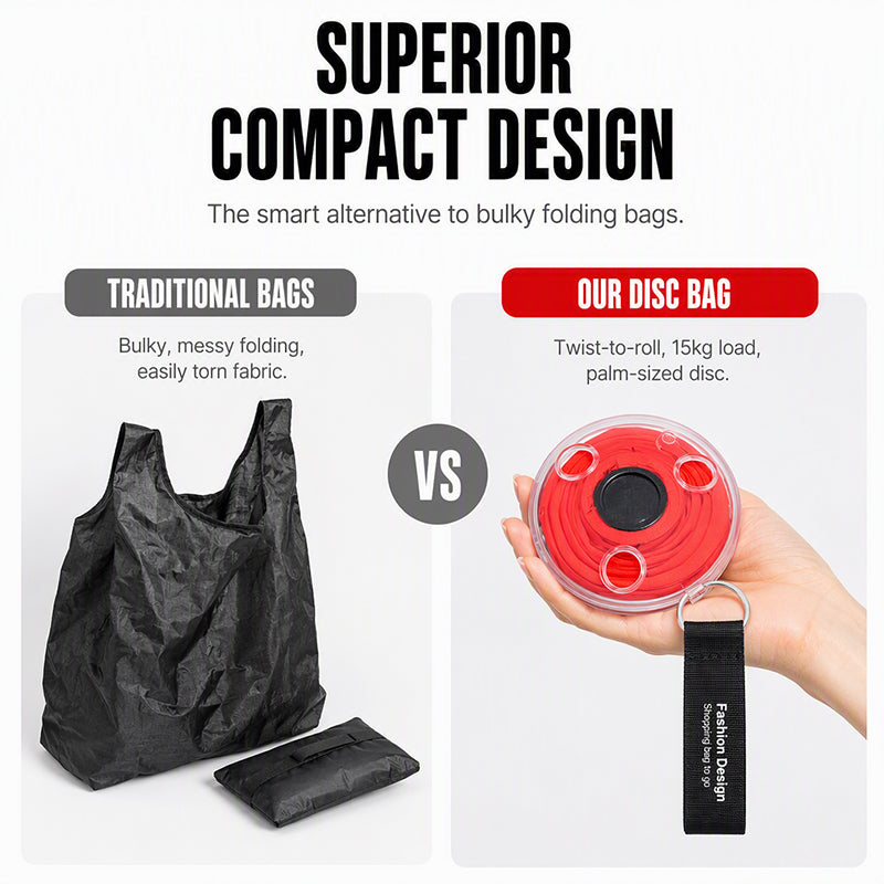 MEILLEUR CHOIX 2026 : Sac de courses enroulable - Design disque compact, se déploie jusqu'à 33x40 cm - Résistant aux déchirures, écologique - Parfait pour les courses et les voyages !