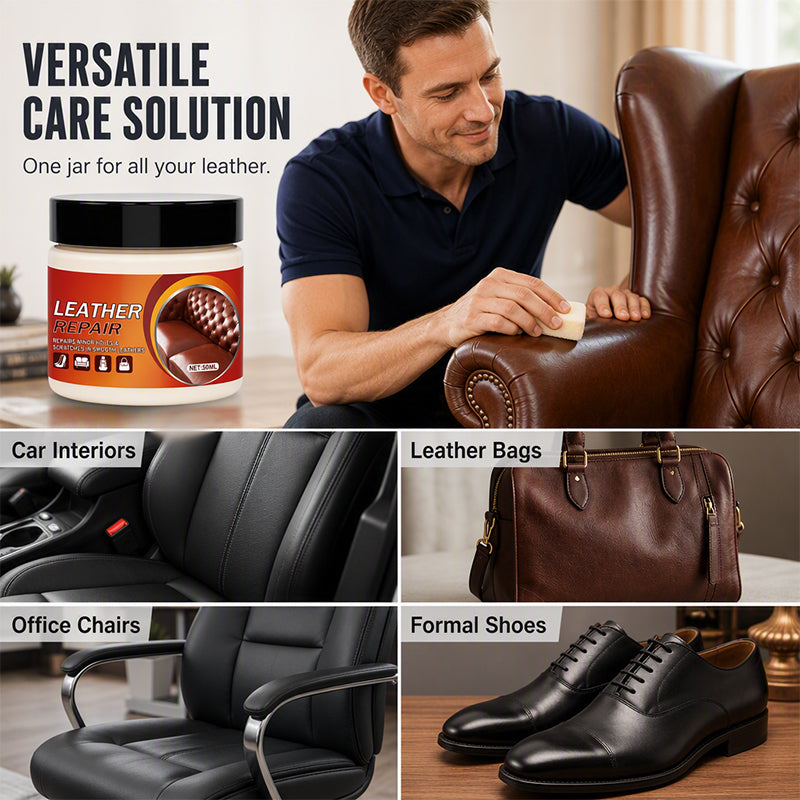 MAINTENANT ! Crème Réparatrice Cuir Multi-Fonction©\Réparateur Professionnel Sans Couture pour Cuir, Baume de Restauration de Texture pour Canapés, Sièges de Voiture, Sacs et Chaussures