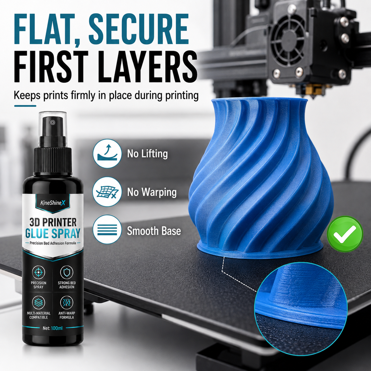 Spray adhésif pour plateau d'imprimante 3D - Aide à réduire le décollement et favorise la première couche