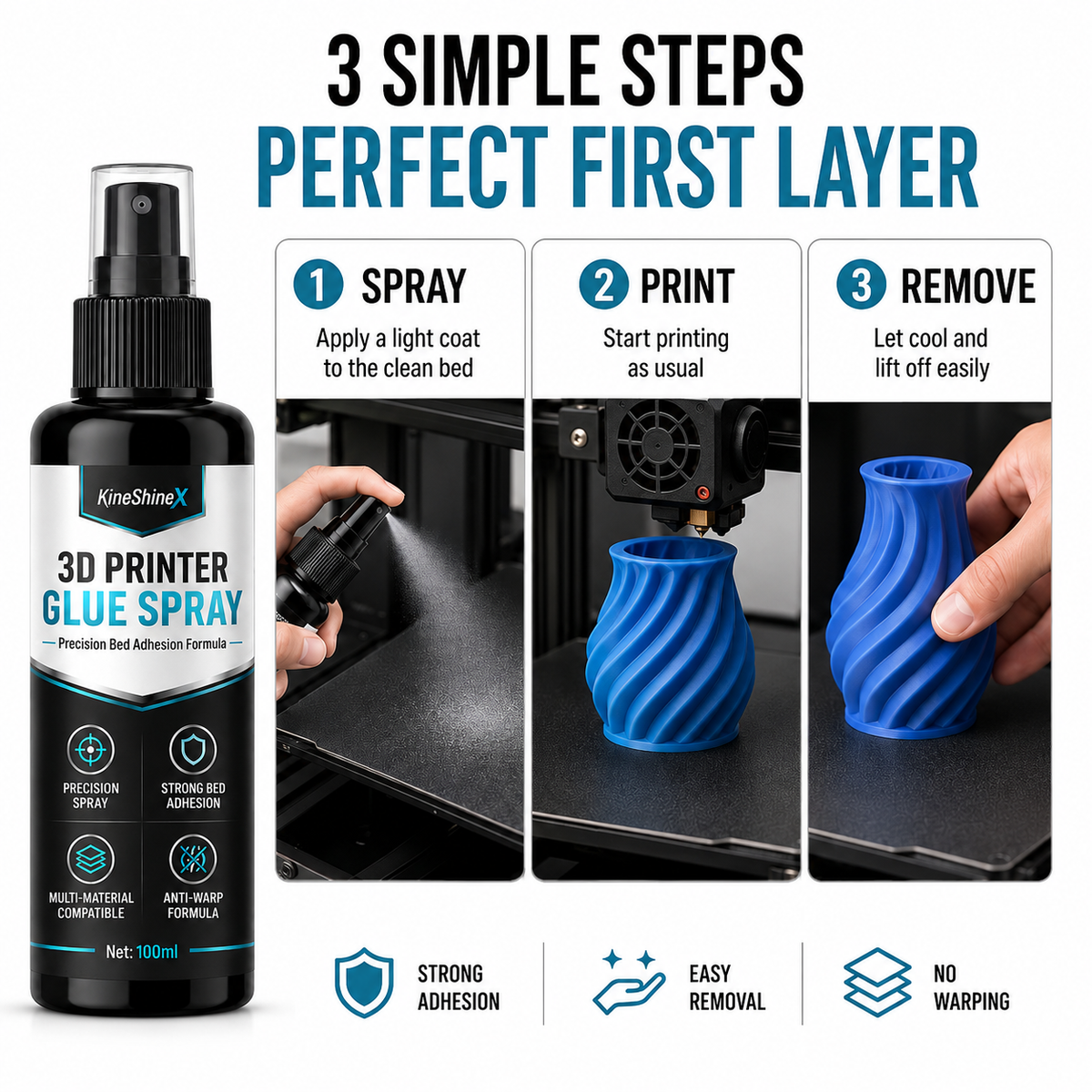 Spray adhésif pour plateau d'imprimante 3D - Aide à réduire le décollement et favorise la première couche
