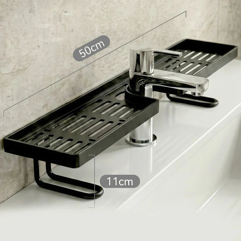 Étagère de rangement pliable en acier 2026 : une étagère sans perçage pouvant être installée au-dessus d'un robinet, dotée de supports réglables pour une installation facile.