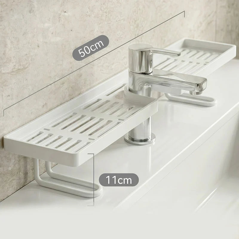 Étagère de rangement pliable en acier 2026 : une étagère sans perçage pouvant être installée au-dessus d'un robinet, dotée de supports réglables pour une installation facile.