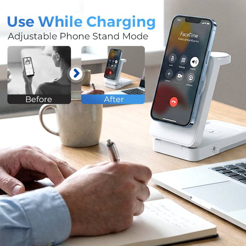Station de recharge magnétique pliable 3-en-1 pour appareils du quotidien