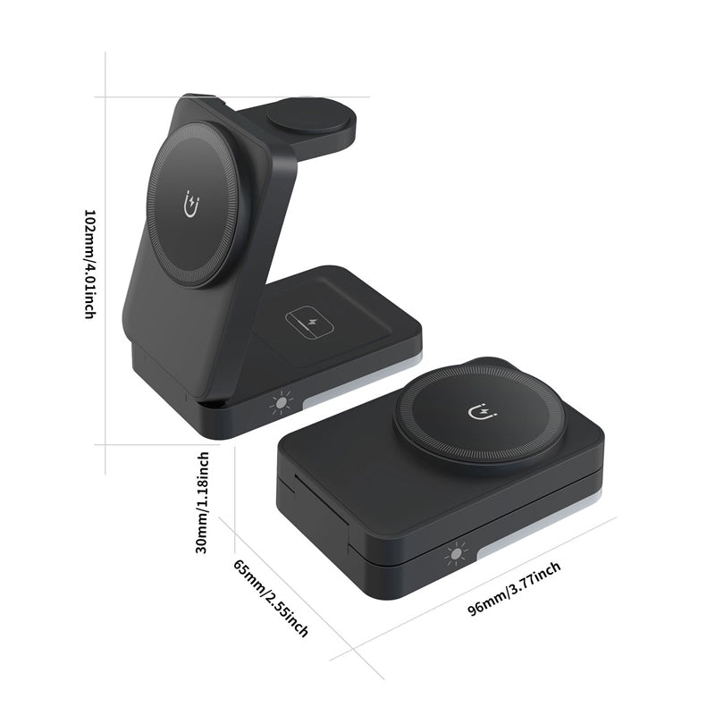 Station de recharge magnétique pliable 3-en-1 pour appareils du quotidien
