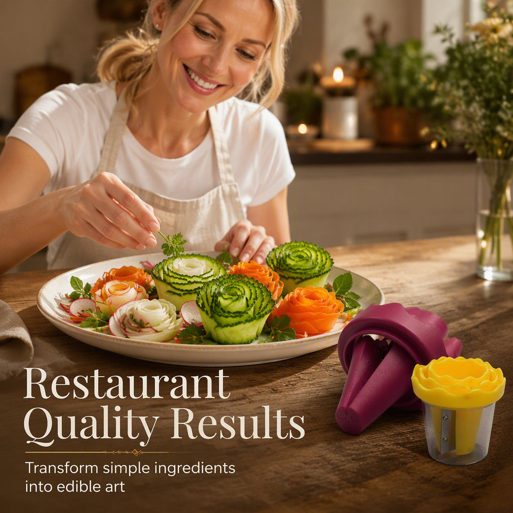 Spiraliseur et découpeur manuel de légumes pour créer des roses - Transformez vos carottes en roses digne d'un restaurant en 60 secondes !