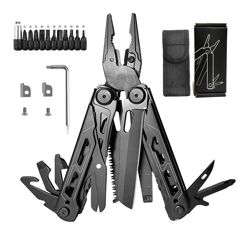 Pinces multifonctions pliantes robustes, outil de survie multifonction portable avec couteau, tournevis, avec pochette de transport pour le camping, l'extérieur, la maison
