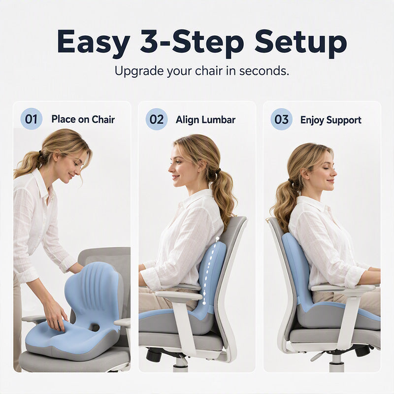 C'est vraiment bon pour votre corps. Coussin de siège ergonomique en mousse à mémoire de forme avec support dorsal – Restez confortable toute la journée, parfait pour le bureau, la voiture et la maison.