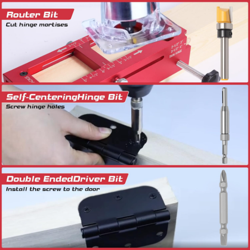 Kit de gabarit de mortaisage pour charnières de porte réglable – Fraisage de précision, installation rapide et idéal pour les menuisiers, ébénistes et rénovations résidentielles DIY