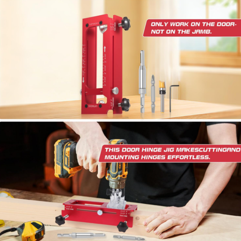 Kit de gabarit de mortaisage pour charnières de porte réglable – Fraisage de précision, installation rapide et idéal pour les menuisiers, ébénistes et rénovations résidentielles DIY