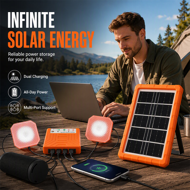 Système d'énergie solaire portable avec 2 lampes LED