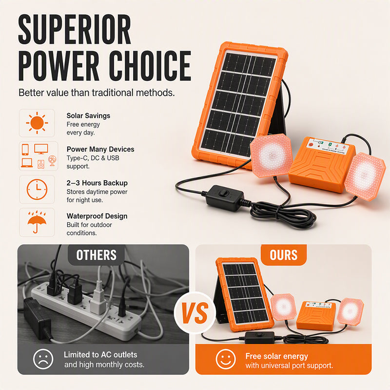 Système d'énergie solaire portable avec 2 lampes LED