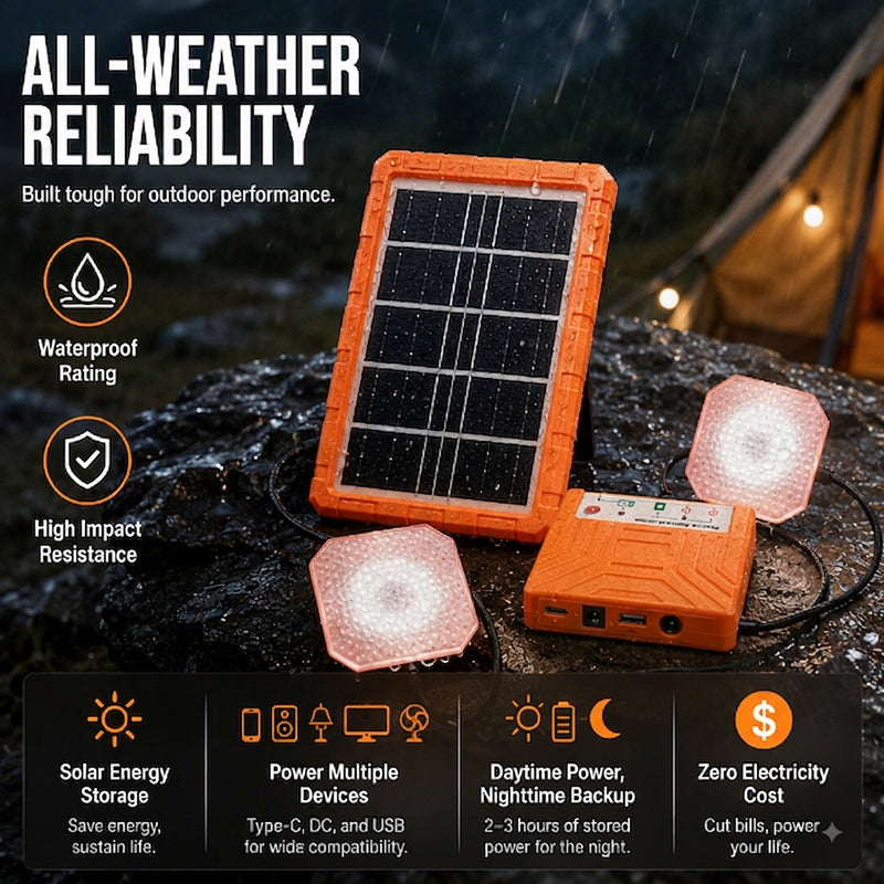 Système d'énergie solaire portable avec 2 lampes LED