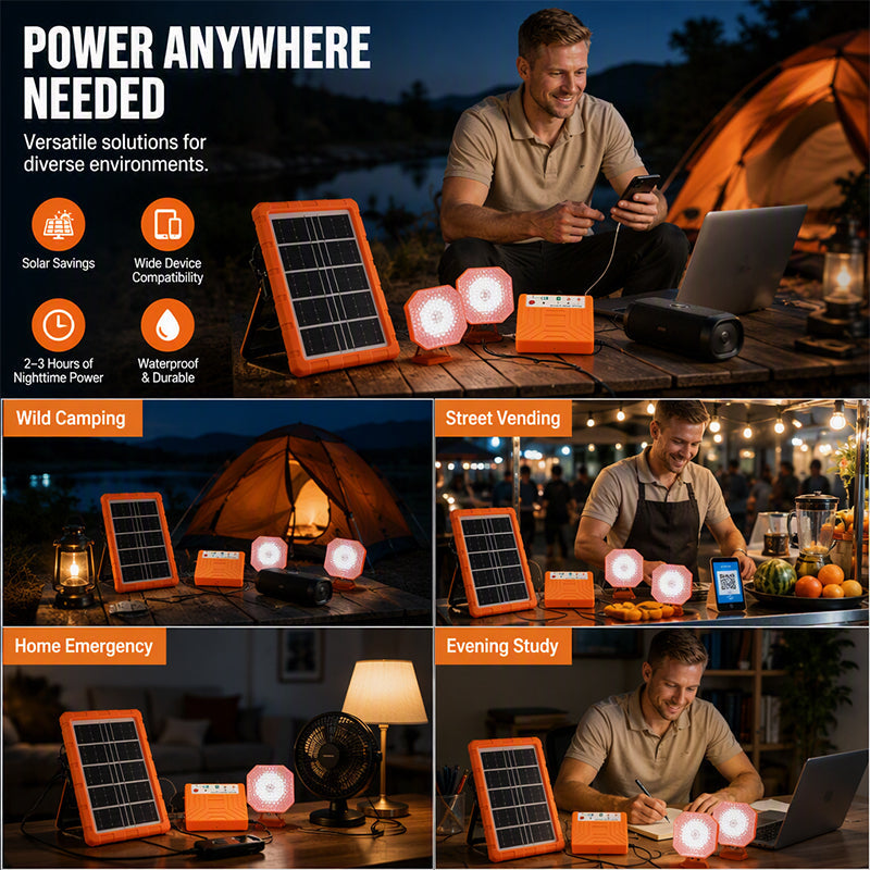 Système d'énergie solaire portable avec 2 lampes LED