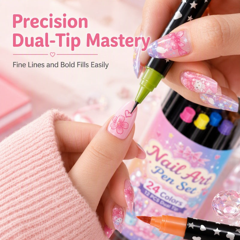 ©\OFFRE©\LIMITÉE©\Lot de 24 Stylos de Nail Art à Double Pointe – Créatif, Qualité Salon, Facile à Utiliser Soi-même