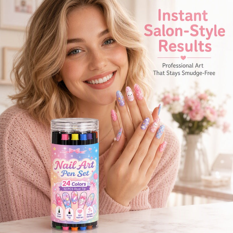 ©\OFFRE©\LIMITÉE©\Lot de 24 Stylos de Nail Art à Double Pointe – Créatif, Qualité Salon, Facile à Utiliser Soi-même