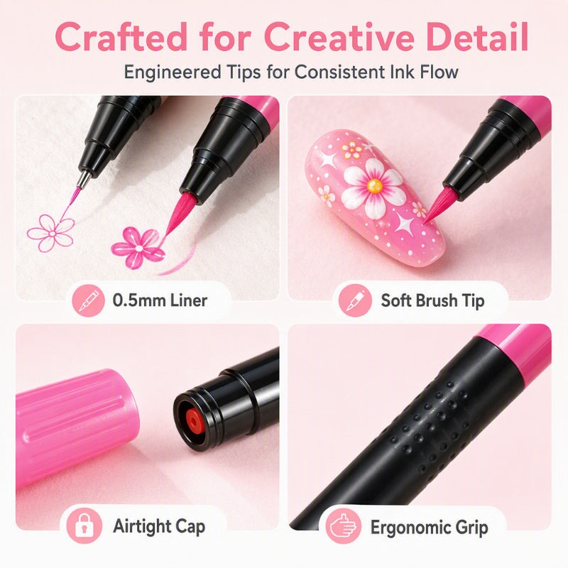 ©\OFFRE©\LIMITÉE©\Lot de 24 Stylos de Nail Art à Double Pointe – Créatif, Qualité Salon, Facile à Utiliser Soi-même