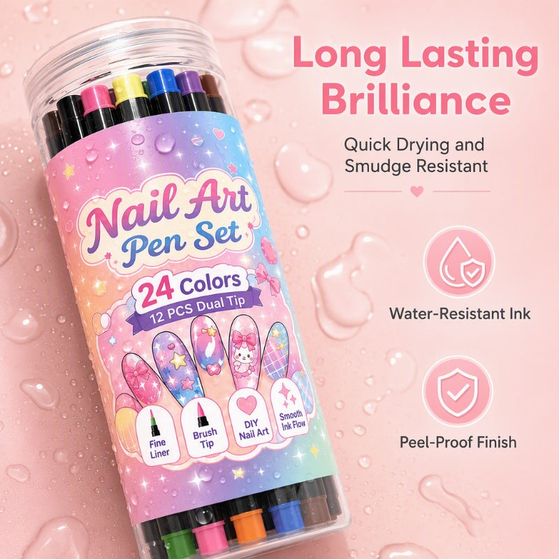©\OFFRE©\LIMITÉE©\Lot de 24 Stylos de Nail Art à Double Pointe – Créatif, Qualité Salon, Facile à Utiliser Soi-même