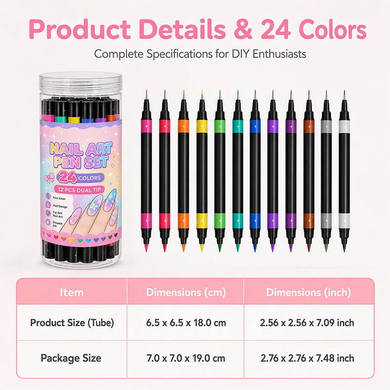 ©\OFFRE©\LIMITÉE©\Lot de 24 Stylos de Nail Art à Double Pointe – Créatif, Qualité Salon, Facile à Utiliser Soi-même