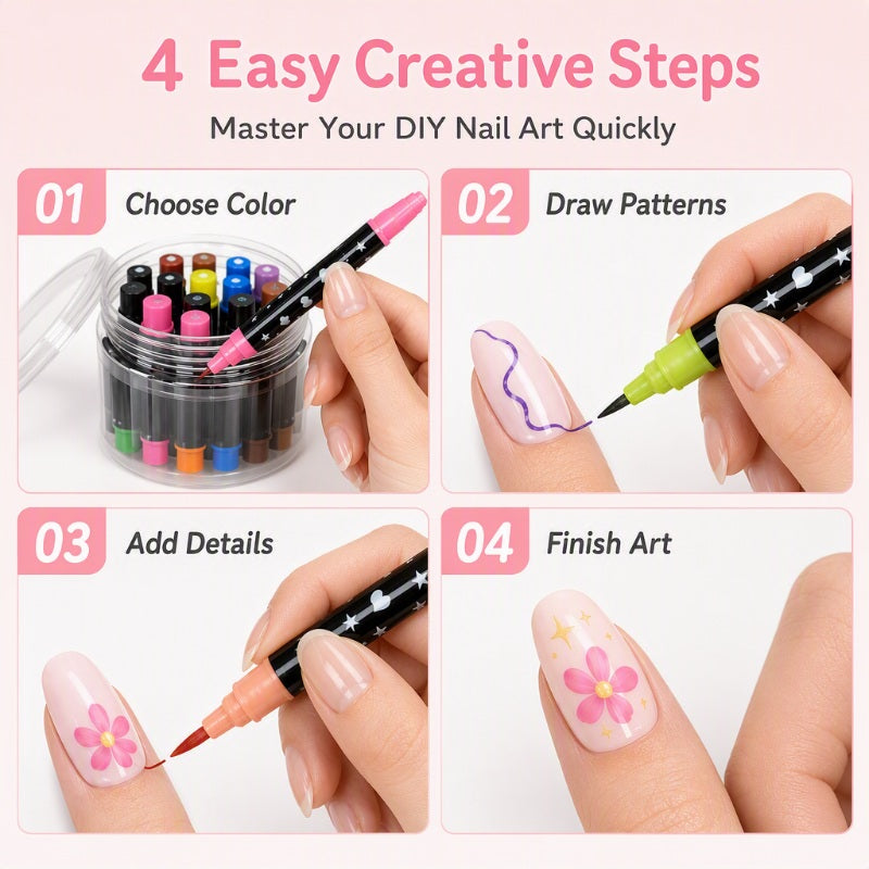 ©\OFFRE©\LIMITÉE©\Lot de 24 Stylos de Nail Art à Double Pointe – Créatif, Qualité Salon, Facile à Utiliser Soi-même