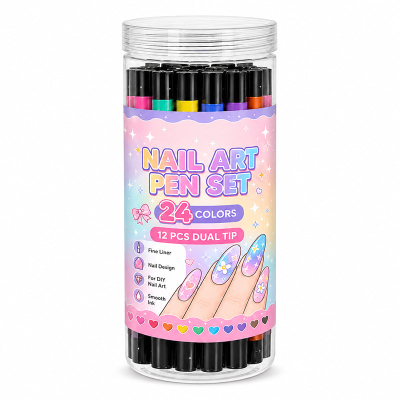 ©\OFFRE©\LIMITÉE©\Lot de 24 Stylos de Nail Art à Double Pointe – Créatif, Qualité Salon, Facile à Utiliser Soi-même