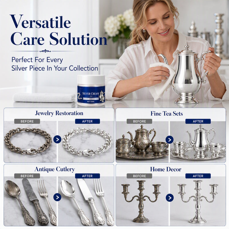 Crème restauratrice 2026 Silver Shine – Élimine le ternissement tenace et l'oxydation, restaure un éclat miroir. Forme un bouclier protecteur – préserve l'argent
