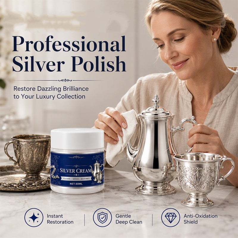 Crème restauratrice 2026 Silver Shine – Élimine le ternissement tenace et l'oxydation, restaure un éclat miroir. Forme un bouclier protecteur – préserve l'argent
