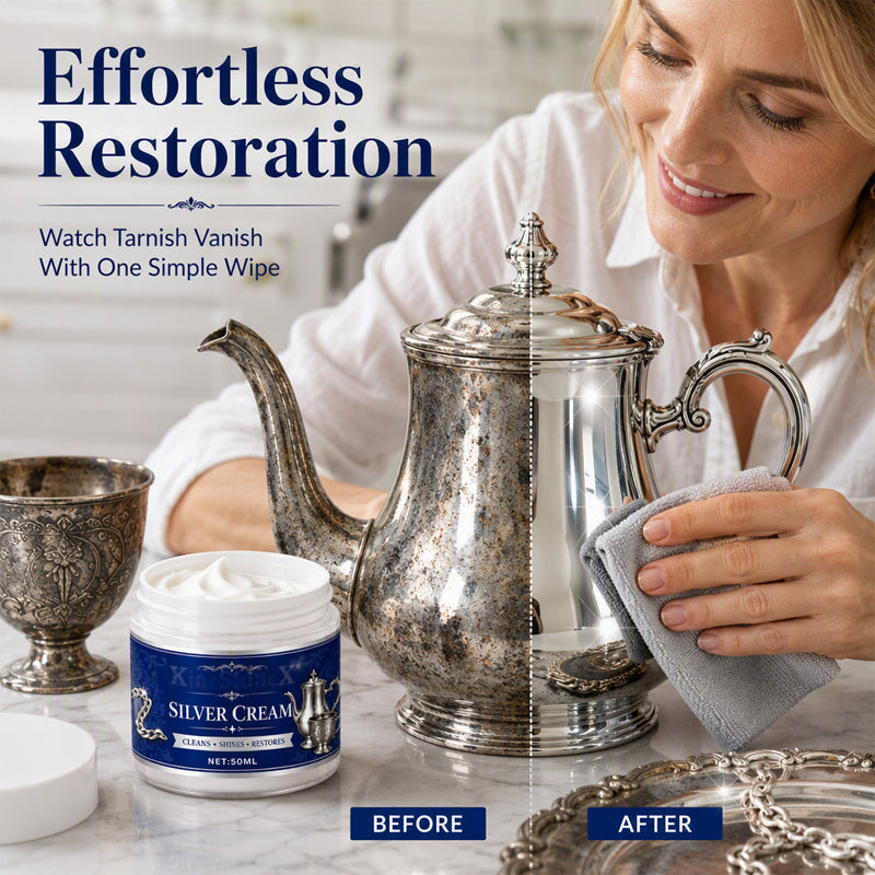 Crème restauratrice 2026 Silver Shine – Élimine le ternissement tenace et l'oxydation, restaure un éclat miroir. Forme un bouclier protecteur – préserve l'argent