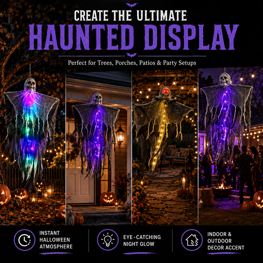 Fantôme d'Halloween à suspendre avec lumières LED