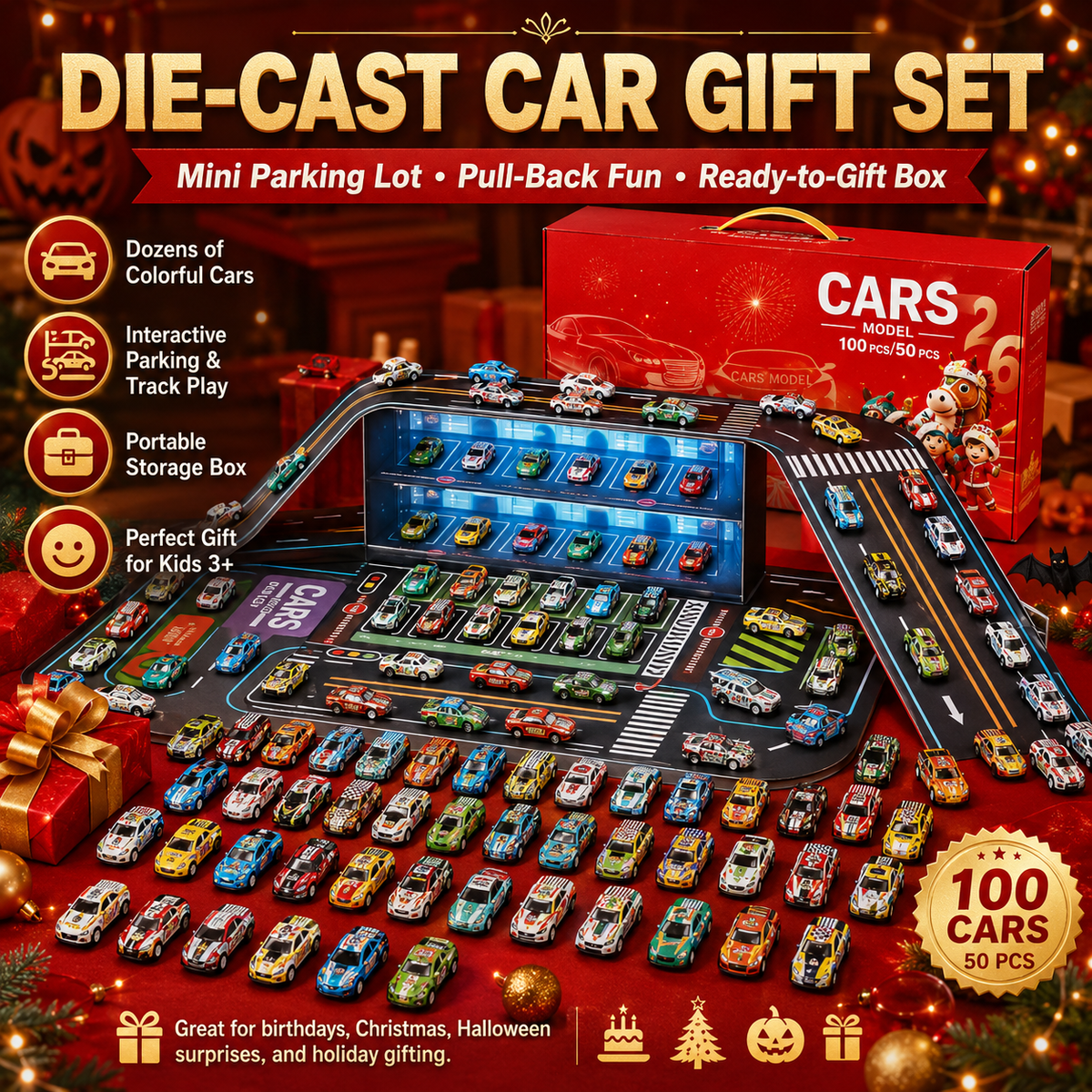 Garage de jeu pliable pour petites voitures (48 voitures)