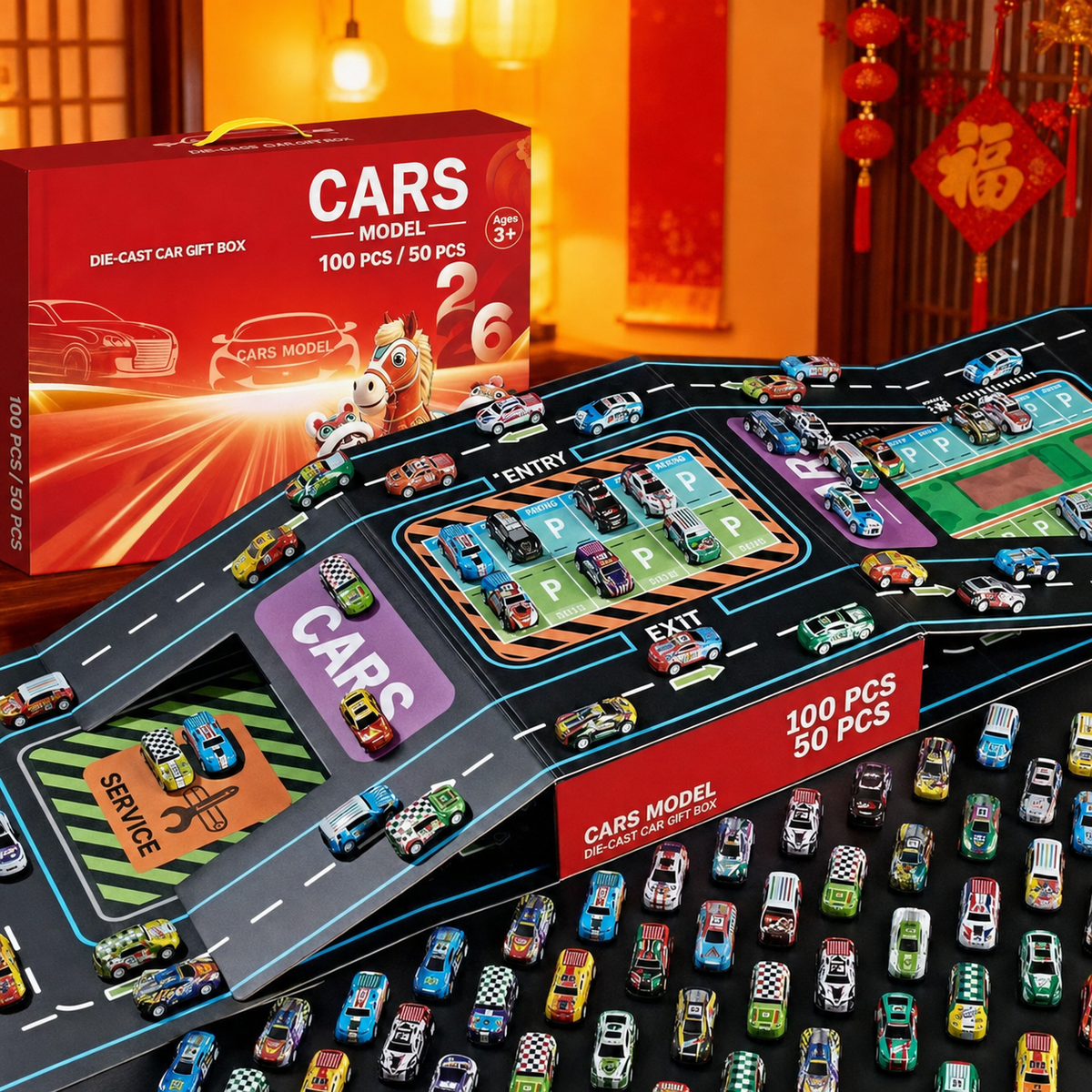 Garage de jeu pliable pour petites voitures (48 voitures)