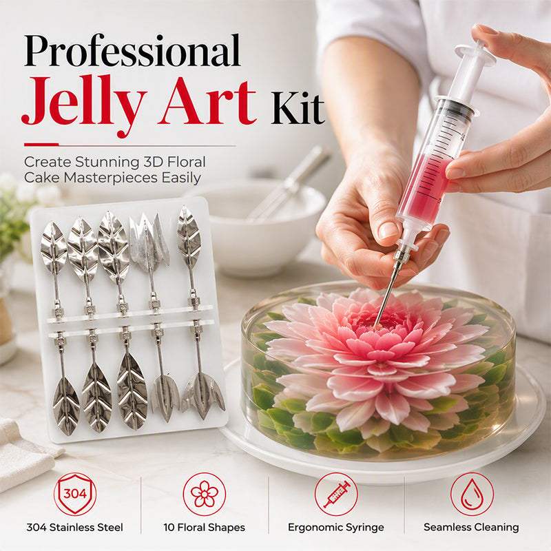 MAINTENANT! Kit d'art de gelée 3D professionnel©\ Outils d'art de gélatine florale 10 pièces en acier inoxydable 304©\ avec seringue, ensemble de décoration de gâteau de gelée de fleurs 3D DIY pour
