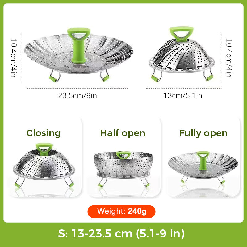 Panier vapeur extensible en acier inoxydable