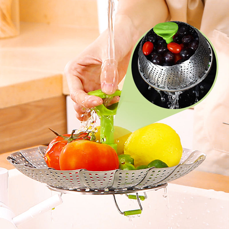 Panier vapeur extensible en acier inoxydable