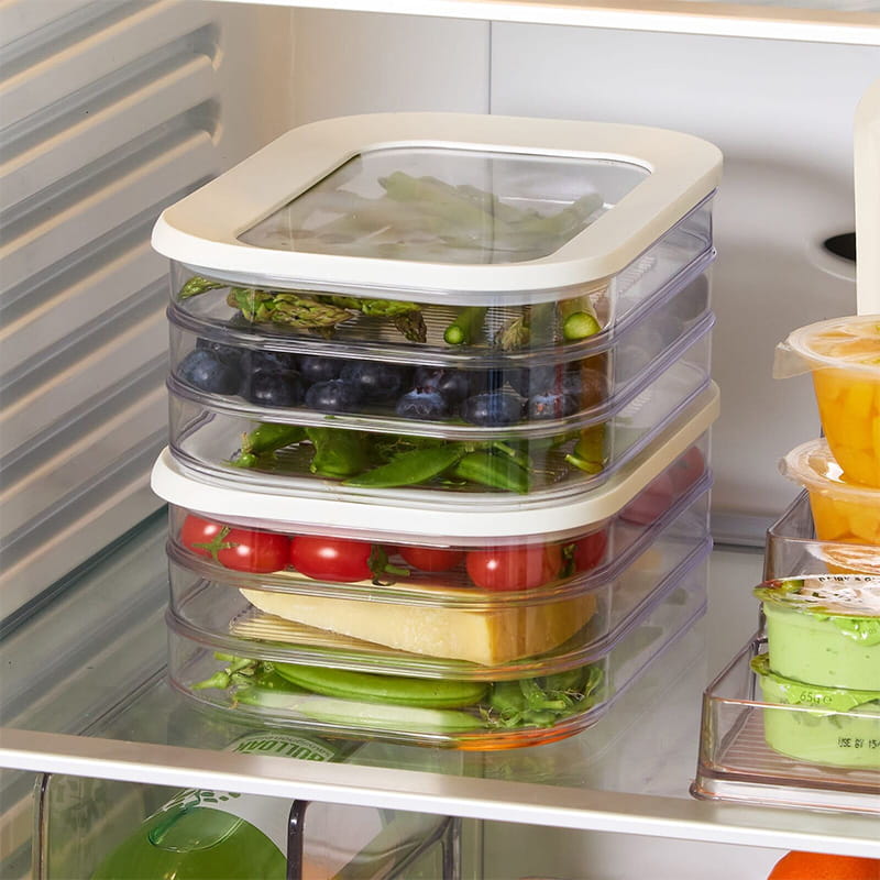 Boîte de Rangement Réfrigérateur Transparente avec Couvercle – Visibilité Optimale, Conception Empilable et 3 Tailles Disponibles – Organisez Votre Frigo Sans Effort