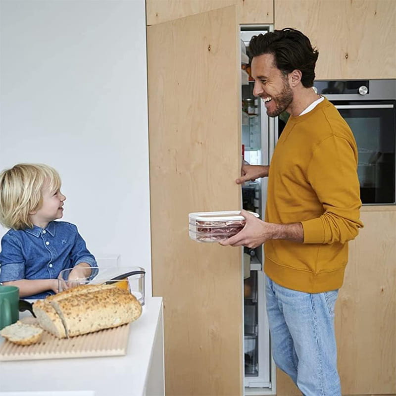 Boîte de Rangement Réfrigérateur Transparente avec Couvercle – Visibilité Optimale, Conception Empilable et 3 Tailles Disponibles – Organisez Votre Frigo Sans Effort