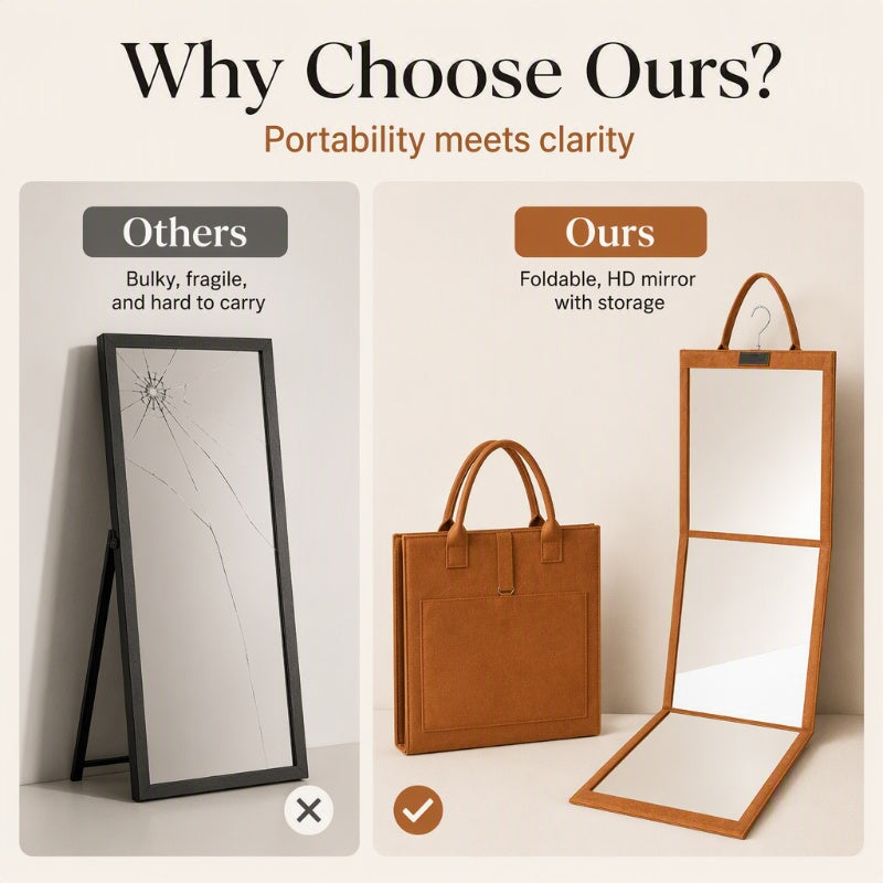 2026 50 000+ VENDUS ! Miroir pleine longueur pliant et portable - Léger et pliable, reflet cristallin, gain de place, parfait pour chambre et appartement